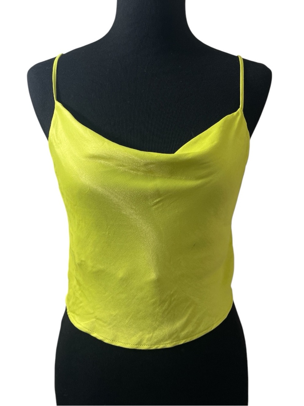 Zara Neon Yellow Satin Cowl Neck Camisole